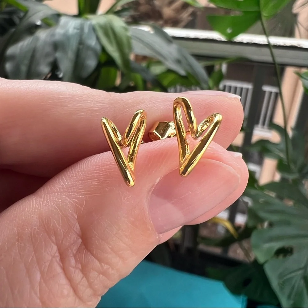 Gold Hearts Stud Earrings